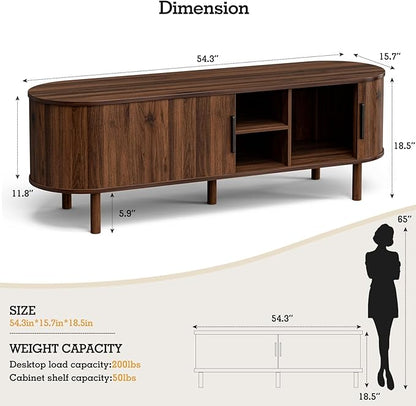 ZttRiee TV Stand for TVs up to 60 Inch, Entertainment Center with Sliding Doors and Adjustable Shelf, Modern TV Console with Storage for Living Room, Bedroom, Walnut