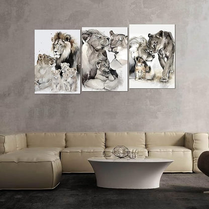 Lion Canvas Wall Art Decor 3 Pieces Wild Animal Portrait Painting Prints on Canvas Watercolor Style Lion Pictures Decor Artwork Living Room Bedroom Office Decor, Framed 20" x 28" x 3pcs