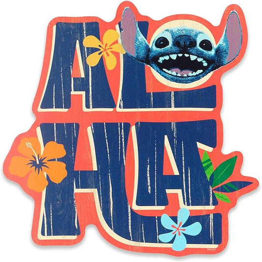 Open Road Brands Disney Lilo and Stitch Aloha Wood Wall Decor - Fun Tropical Stitch Sign for Kids’ Room or Beach House