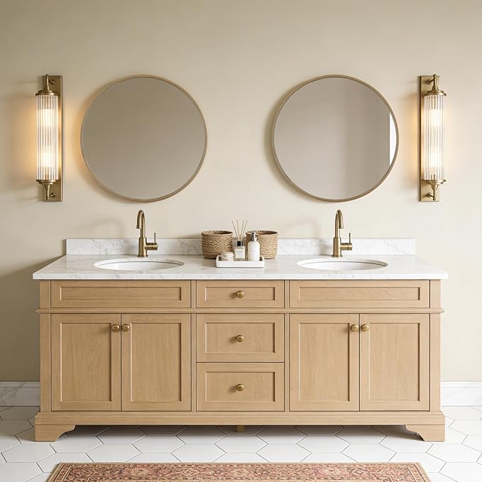 WallBeyond Round Wood Mirror 24 inch Circle Wall Mirror for Bathroom Round Wall Mirror for Wall Decor, Vanity, Entryway Living Room (Natural)
