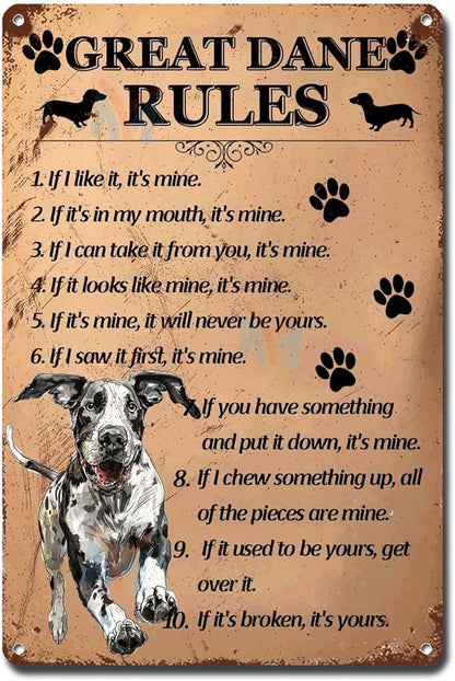 Metal Sign Tin Sign Vintage Wall Art Great Dane Rules Restroom Tin Sign for Pub 8×12 Inches
