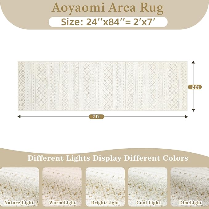 Runner Rug 2x7 Boho Geometric Area Rugs: Washable Kitchen Rug, Soft Non Slip Moroccan Long Hallway Rugs for Bedroom Bathroom Laundry Entryway Staircase Foyer(Beige,2X7)