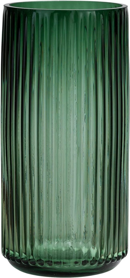 TIMEFOTO Flower Vase 10 inch Green Thickened Hand Blow Glass Vase Round Vintage Striped Bottles for Bookshelf,Dinner Table,Indoor Office Desktop,Meeting Room,Bathroom,Countertop,Home