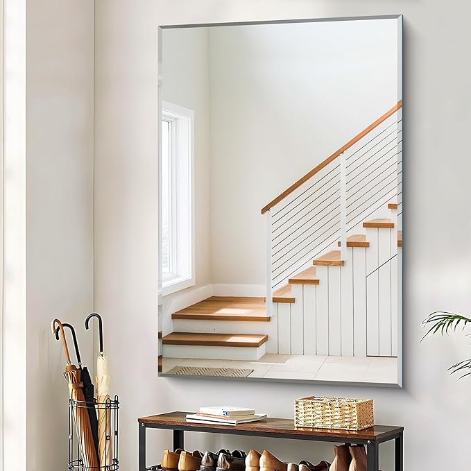 CILIBER Beveled Bathroom Mirror, 60x40 Large Bathroom Mirrors for Over Sink, 3mm Tempered Glass Beveled Frameless Vanity Mirror for Bathroom, Bedroom, Living Room and Entryway