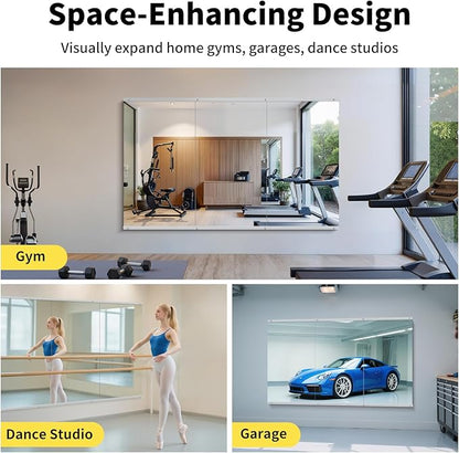 Home Gym Mirror - 55x30 Inch, 3PCS Frameless Tempered Glass Full Body Mirror for Wall Mount - Ideal for Yoga, Workout, Bedroom, Dance Studio (Silver)