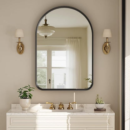 Easly 38"x26" Arched Bathroom Mirror - Modern Black Mirror for Wall with Rounded Corners, Bathroom Mirror for Vanity, Aluminum Alloy Framed Mirror - for Living Room, Bedroom, Cloakroom