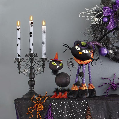 Halloween Flameless Taper Candles Battery Operated with Remote and Timer, 3D Wick Flickering LED Taper Candles Skull Bats Spider Decals Dinner Table Halloween Lights(6 Pack, 0.78 x 9.64”)