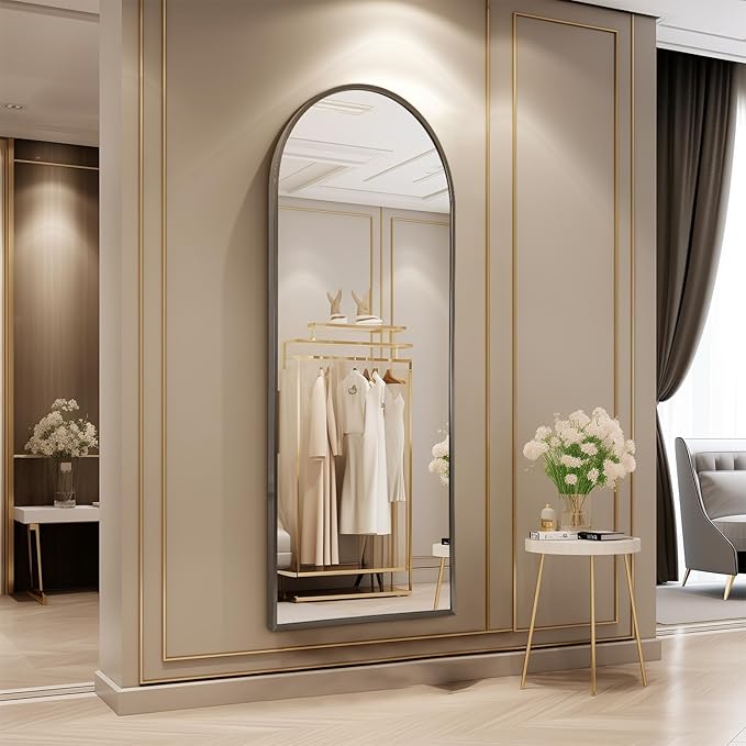 Large Arched Full Length Mirror, Arch Bathroom Wall Mirrors Metal Aluminum Alloy Frame Modern Simple Home Decor for Living Room Bedroom Cloakroom 48"x16" Coffee