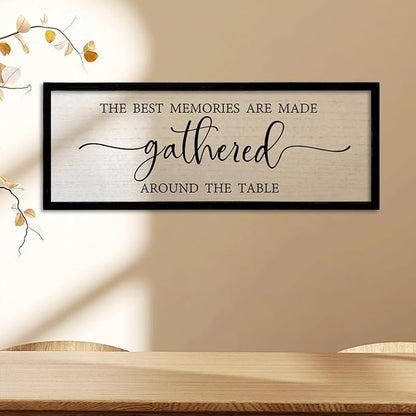TQianJiang Dining Room Wall Decor The Best Memories Are Made Gathered Around The Table Sign 24"×10" for Farmhouse Vintage Dinner Kitchen Plaque Large Rustic Horizontal Wall Hanging Art (Black)