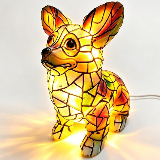 Dog Series Art Night Light, Corgi Lamp and Pug Lamp, Stained Resin French Bulldog Tabletop, 3D Dog LED Table Lamp, Stained Resin Night Light, Pet Themed Tabletop Decor (Corgi)