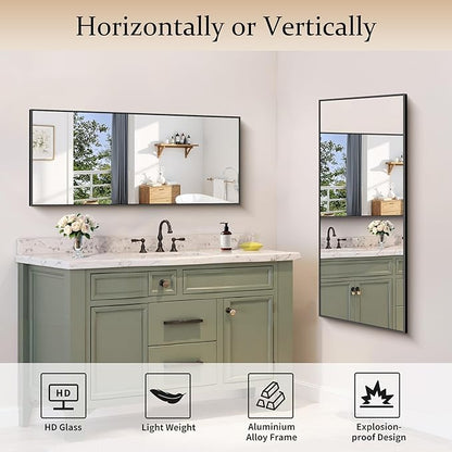 COFENY Black Bathroom Mirror for Wall, 20x48 Inch Rectangle Mirror with Metal Frame, Modern Vanity Mirrors for Bathroom Living Room, Entryway Hangs Horizontal or Vertical