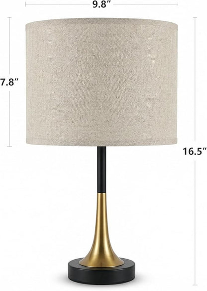 16.5'' Modern Table Lamps Set of 2 with Gold Metal Base and Linen Shade, Mid-Century Bedside Nightstand Lamps for Living Room and Bedroom(Bulb NOT Included)