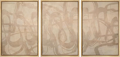 SIGNLEADER Framed Canvas Print Wall Art Set Beige Modern Abstract Line Art Illustrations Minimal Decorative Bohemian for Living Room, Bedroom, Office - 24"x36"x3 Natural