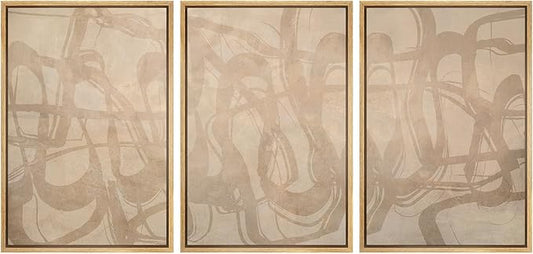 SIGNLEADER Framed Canvas Print Wall Art Set Beige Modern Abstract Line Art Illustrations Minimal Decorative Bohemian for Living Room, Bedroom, Office - 24"x36"x3 Natural