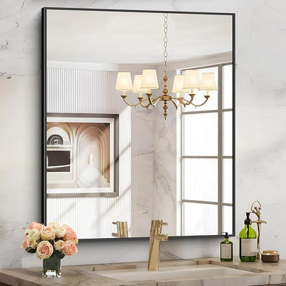 COFENY Black Bathroom Mirror for Wall, 30x36 Inch Rectangle With Metal Frame, Modern Vanity for Bathroom Living Room, Entryway Hangs Horizontal or Vertical