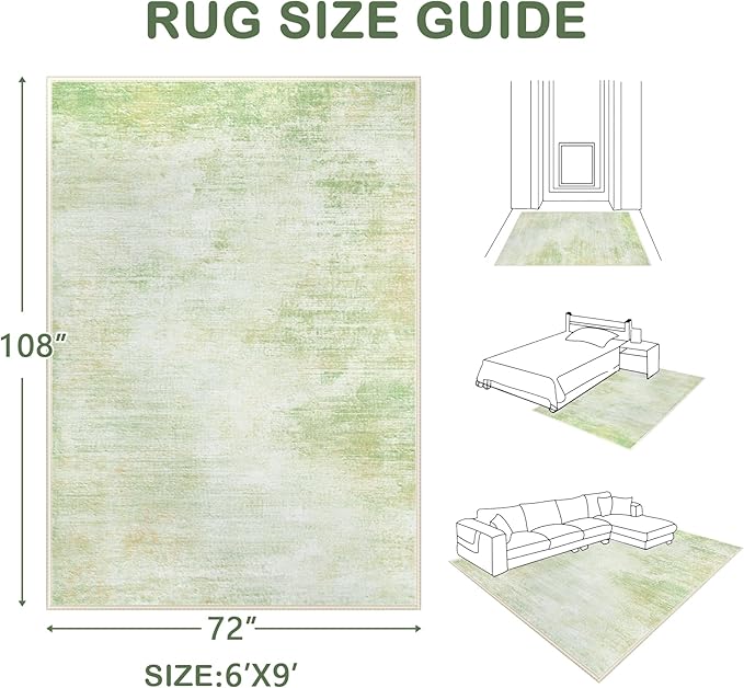 Area Rugs 6x9 Living Room: Washable Rug Modern Abstract Large Rugs Soft Non Slip Neutral Rug Stain Resistant Indoor Carpet for Bedroom Kitchen Dining Room Nursery Home Rugs(Green,6'x9')