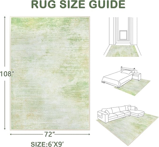 Area Rugs 6x9 Living Room: Washable Rug Modern Abstract Large Rugs Soft Non Slip Neutral Rug Stain Resistant Indoor Carpet for Bedroom Kitchen Dining Room Nursery Home Rugs(Green,6'x9')