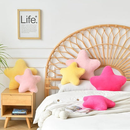 Star Pillow, Decorative Throw Pillows for Bed Couch, 15" Star Shaped Pillow Plush Floor Cushions Room Decor Pillow with Soft Faux Rabbit Fur for Sofa Bedroom Living Room