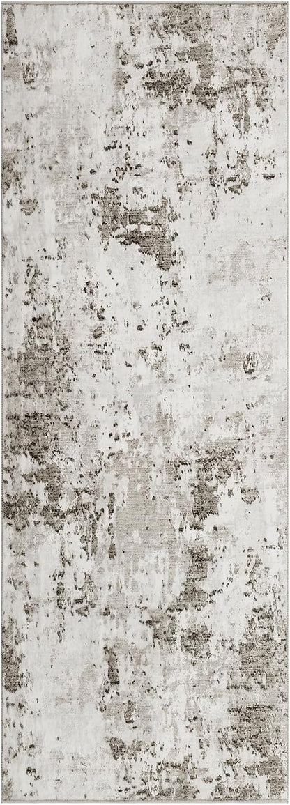 ROYHOME Modern Abstract Runner Rug 2x5 Washable Non Slip Stain Resistant Rug for Bedroom Living Room Non Shedding Low Pile Indoor Floor Cover,Taupe/Beige