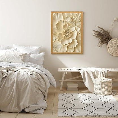 GELDSTEI Neutral Beige Floral Canvas Wall Art, Modern Minimalist Botanical Wall Decor, Vintage Beige Elegant Flower Poster Prints for Living Room Bedroom Wood Framed Set of 3, Each 12x16 Inch