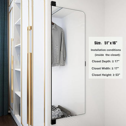180° Swivel Full Length Mirror, 47" x 15.2" Wall Mounted Full Length, Hideaway Closet Mirror for Cloakroom, Bedroom, Door