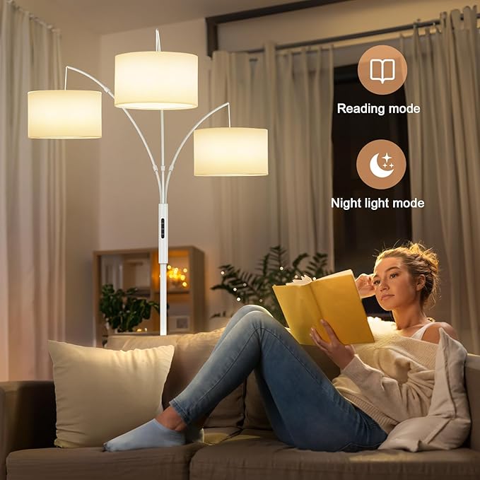 SIBRILLE 36W Dimmable Floor Lamp - 3 Lights Arc Floor Lamps Standing Lamp with Remote & Touch Control, Tall Lamp for Living Room Corner, Bedroom, Office
