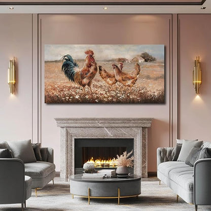 Chicken Pictures Wall Art Flower Pictures Wall Artwork Brown Wall Decorations for Living Room Dining Room Office 29×58 Inches Ready To Hang