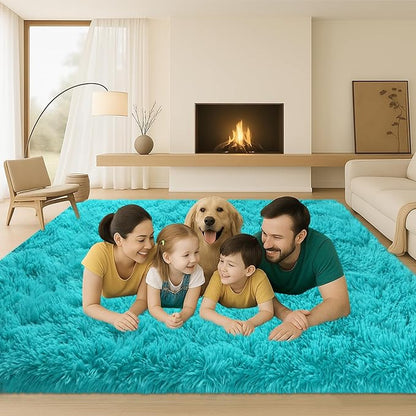 Fluffy Plush Shag Rug 5x7, Ultra Soft Rug for Living Room Bedroom, Non-Slip Fuzzy Area Rug for Living Room, Carpet for Girl Boy Kids,Modern Indoor Home Decor Aesthetic,Teal Blue