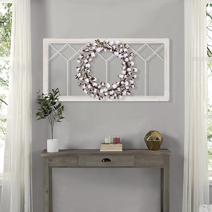 Oakrain Wood Window Frame Wall Art, 39"x 20" Rustic Wall Decor, Farmhouse Window Pane Decor for Wall, Decorative Wall Sculptures for Living Room, Bedroom, Entryway, Hallway, White