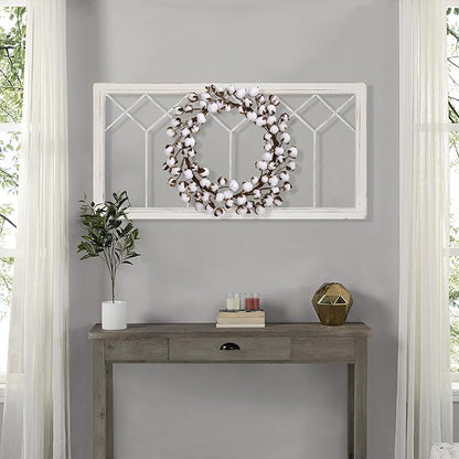 Oakrain Wood Window Frame Wall Art, 39"x 20" Rustic Wall Decor, Farmhouse Window Pane Decor for Wall, Decorative Wall Sculptures for Living Room, Bedroom, Entryway, Hallway, White