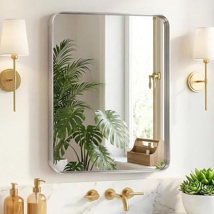 NEWBULIG 22"x30" Sliver Wall Mirror, Bathroom Mirrors for Over Sink, Matte Metal Framed Vanity Mirror with Tempered Glass, Entryway, Living Room, Bedroom
