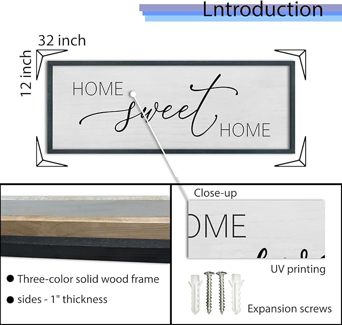 FZMHASLWW Home Sweet Home Wall Decor, 32”X 12” Farmhouse Living Room Above Couch Room Rustic Horizontal Sign, Modern Family Hanging Plaque Wall Art (Black)