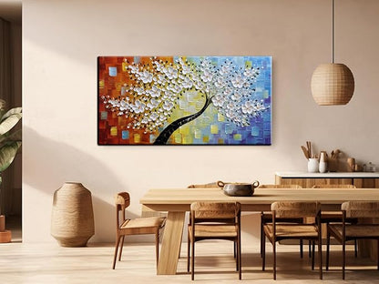 YaSheng Art - Handmade Wall Art 3D Texture Colorful Flowers Oil Painting ，Modern Abstract Canvas Wall Art，Bedroom Wall Decor Home,Wall Art for Living Room,Framed Wall Art Pictures 48 by 24 inch