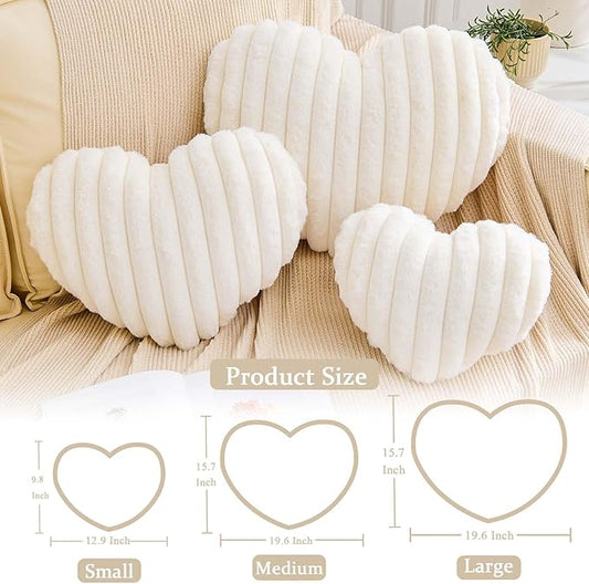 XVTRU Heart Pillows Heart Decorative Pillow Soft Fluffy Heart Shaped Ivory Throw Pillows with Faux Rabbit Fur Aesthetic Room Decor Cute Small Pillow for Valentines Mother's Day