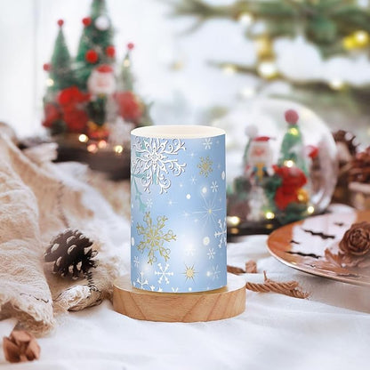 Christmas Lights Decorations Flameless Candles Christmas Silver Snowflake Pillar Candles Set of 2 Battery Operated Remote Control Warm Lights