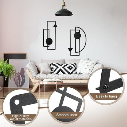 Riyiper 2 Pcs Metal Wall Art Minimalist Abstract Vertical Geometric Metal Wall Decor for Home Family Bedroom Office Decorations Gifts(Black)