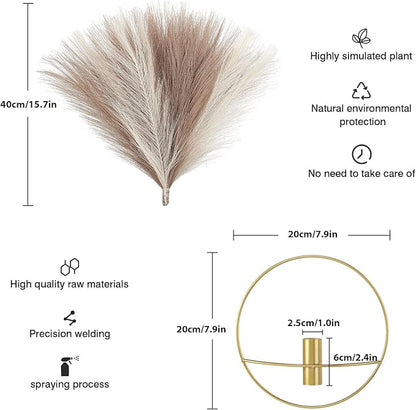 Pretty Jolly Boho Wall Art, Hanging Artificial Pampas Display, 2 Pack - Beige, Coffee, Gold - Living Room, Bedroom, Bathroom, Dining Room