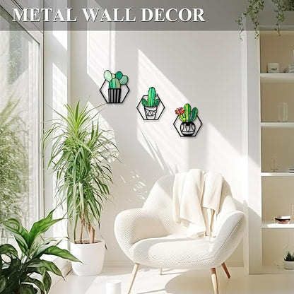 Fanjashn 3 Pcs Metal Flowers Wall Decor, Green Metal Floral Wall Arts for Modern Farmhouse Decor, Living Room, Bathroom, Bedroom, Office, Kitchen and Dining Room