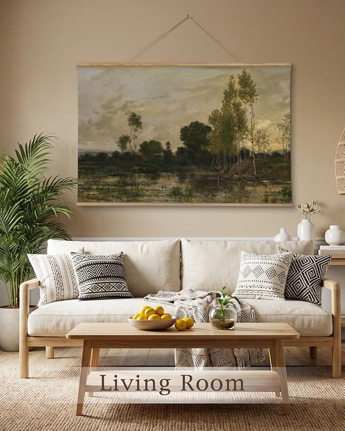 InSimSea 36x54 Extra Large Canvas Scroll, Vintage Coastal Landscape with Green Trees, Oversized Farmhouse Wall Art for Living Room, Bedroom, Dining Room, Office
