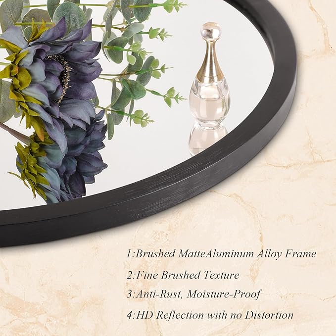 AOAOPQ Black Round Mirror for Wall Small Round for Bathroom Entryway Living Room Hallway Matte Frame Mirrors Anti Rust Hangs Tempered Glass for Bedroom Entry Dining Room