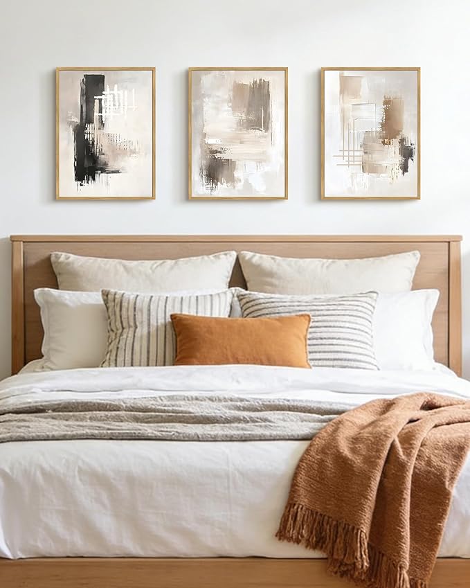 PHOPAGO Modern Abstract Framed Wall Art Mid Century Minimalist Beige Pastel Neutral Wall Decor for Kitchen Bathroom - 11x14in Natural Framed