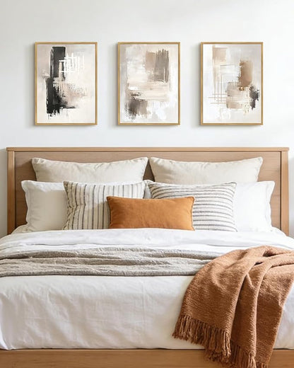 PHOPAGO Modern Abstract Framed Wall Art Mid Century Minimalist Beige Pastel Neutral Wall Decor for Kitchen Bathroom - 11x14in Natural Framed