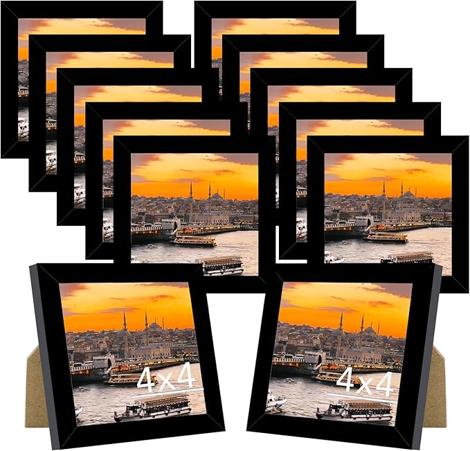 JCJMY 12 Packs 4x4 Picture Frames, Lightweight 4 by 4 Frames Bulk Set of 12 Collage Wall Decor Photo Frames Set for Wall and Tabletop, Black