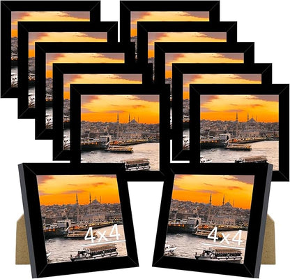 JCJMY 12 Packs 4x4 Picture Frames, Lightweight 4 by 4 Frames Bulk Set of 12 Collage Wall Decor Photo Frames Set for Wall and Tabletop, Black