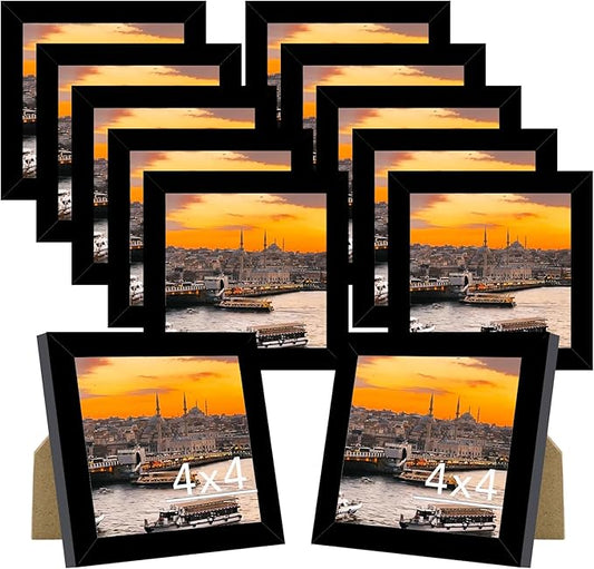 JCJMY 12 Packs 4x4 Picture Frames, Lightweight 4 by 4 Frames Bulk Set of 12 Collage Wall Decor Photo Frames Set for Wall and Tabletop, Black