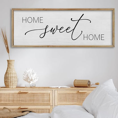 FZMHASLWW Living Room Wall Decor Home Sweet Home Sign 32"×12" Farmhouse Family Horizontal Plaque for Entryway Large Rustic House Modern Minimalist Wood Framed Wall Hanging Art (Wood)