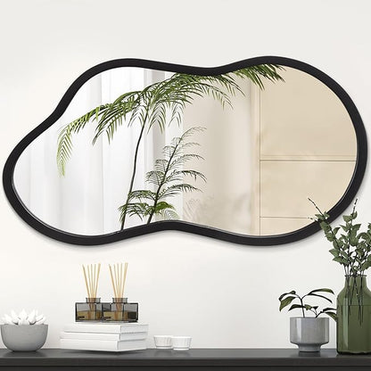 AAZZKANG Large Irregular Mirror 22"x12" Black Asymmetrical Wall Mounted Mirrors Decorative Wood Frame for Bathroom Bedroom Living Room Entryway