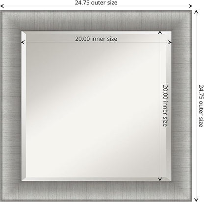 Amanti Art Silver Bathroom Mirror for Over Sink, 25x25 Elegant Brushed Pewter Square Vanity Mirror, Medium Casual Frame, Hangs Horizonally and Vertically, Bathroom Wall Decor, Beveled Edge