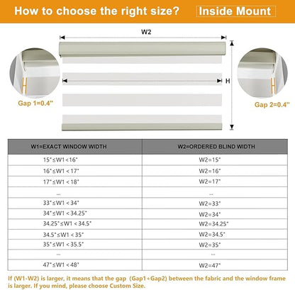 Persilux Custom Size Cordless Zebra Blinds for Windows Free-Stop Roller Windows Shades Dual Layer Light Control for Day and Night, Light Filtering Sheer Shades for Home White