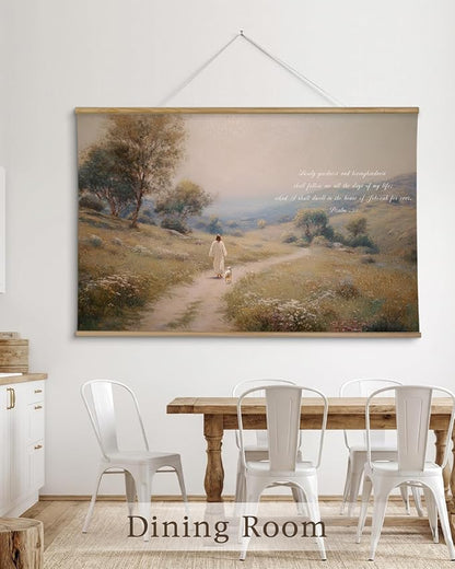 InSimSea 36x54 Extra Large Canvas Scroll Wall Art, Jesus with Sheep Bible Verse Religious Decor, Inspirational Christian Oil Painting for Living Room, Prayer Room, Church